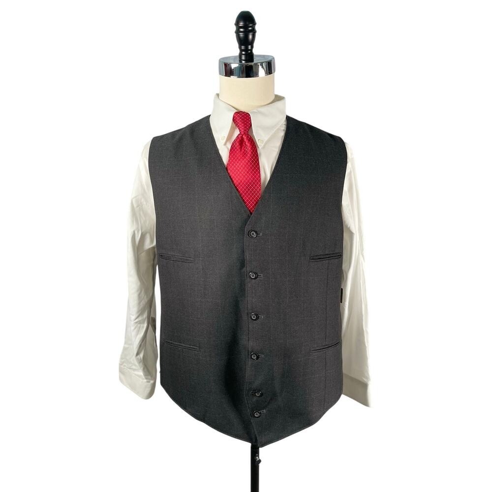 JF‎ J Ferrar Vest Mens XXL Charcoal Windowpane Waistcoat 3pc Suit Separate